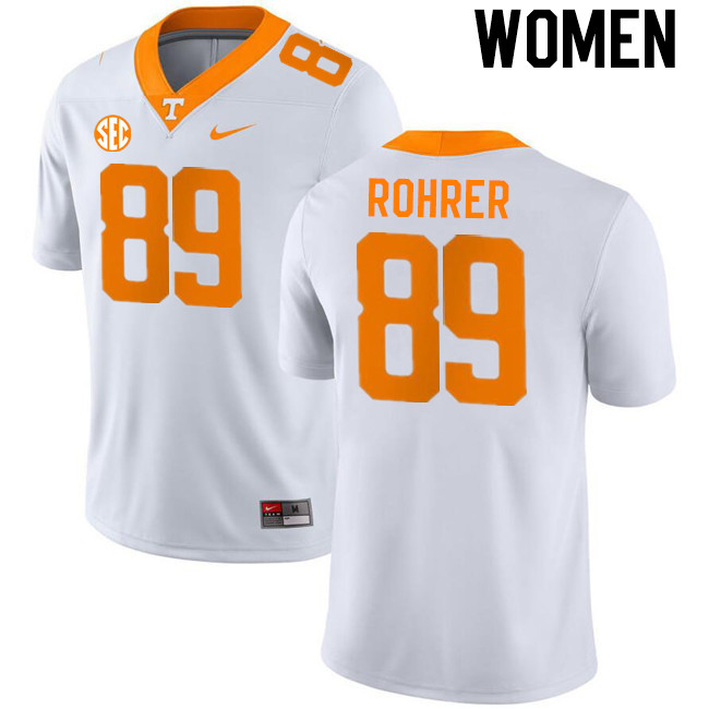 Women #89 Titus Rohrer Tennessee Volunteers College Football Jerseys Stitched-White